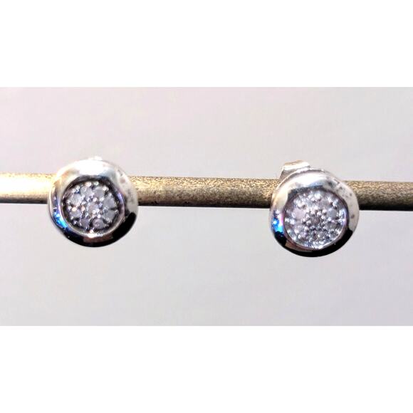 Marked JS 925 Sterling Pave Rhinestone Stud Earrings - Picture 1 of 7